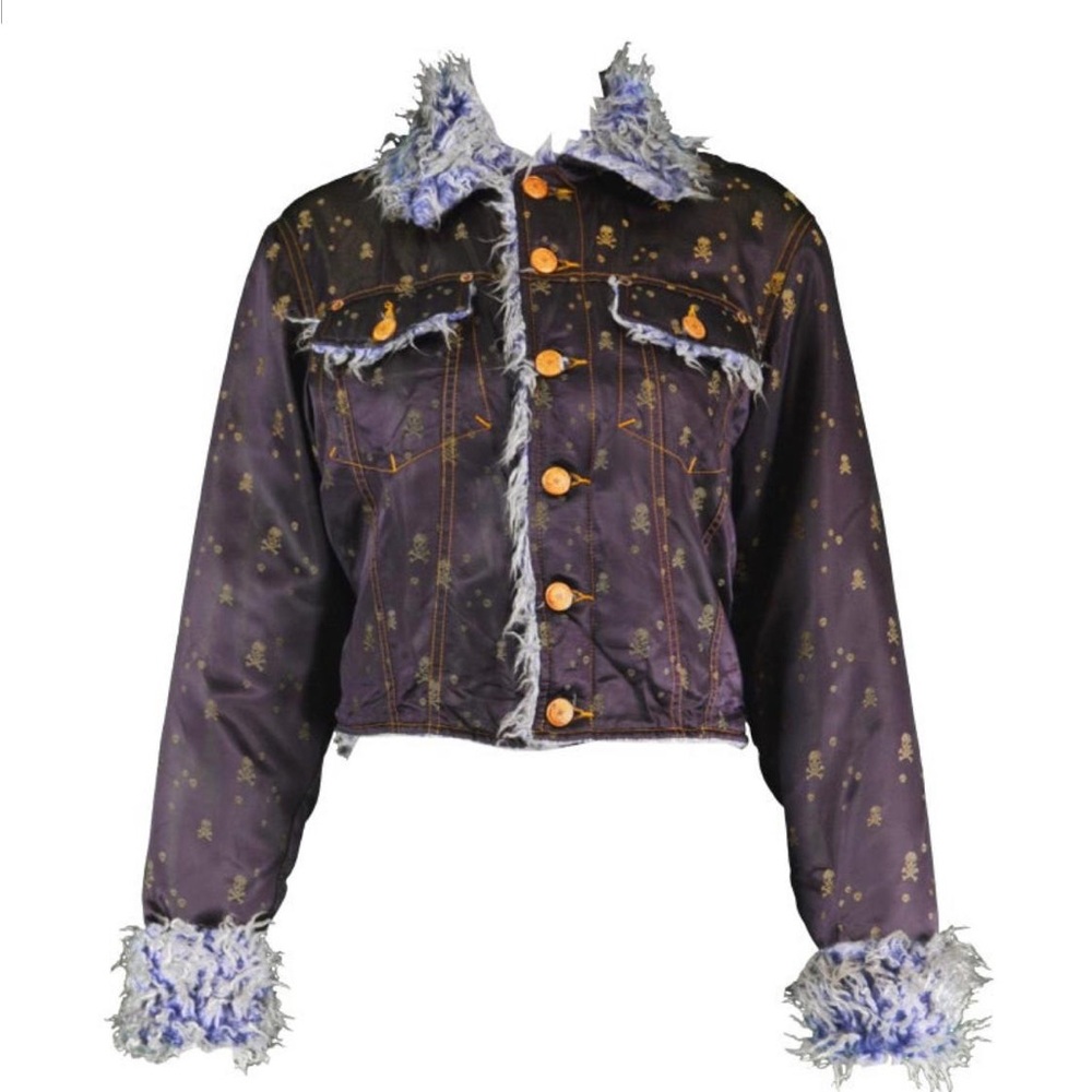 Elegant Women's Purple Jean Jacket with Faux Fur Trim